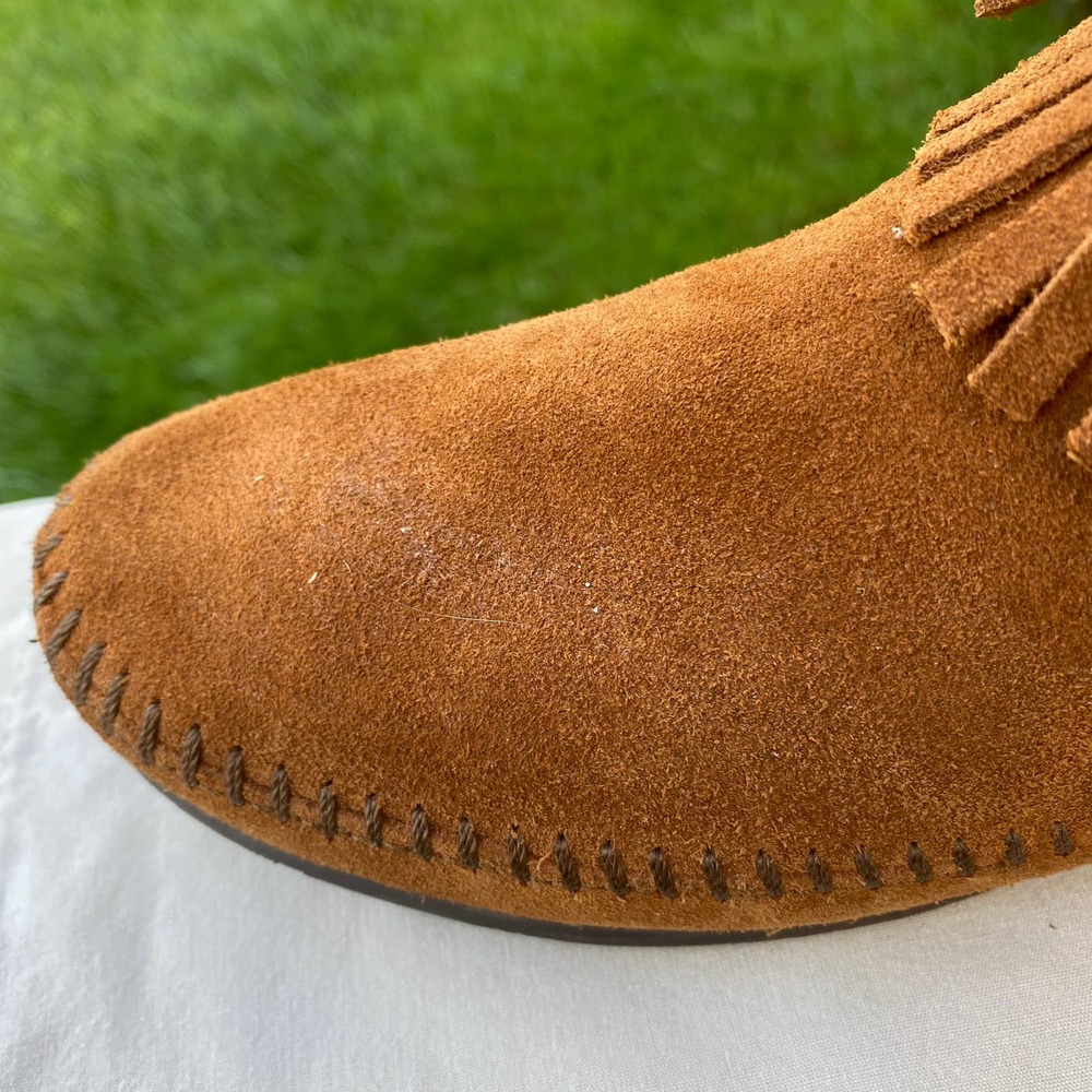 Minnetonka 3 Layer Fringe Suede Brown Pull On Boo… - image 6